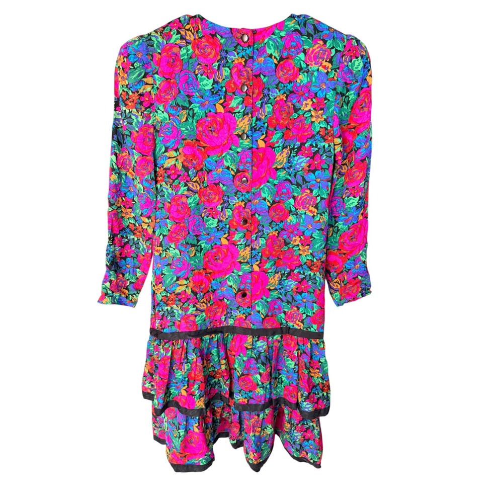 Richard Warren Silk Dress 8 Pink Floral Drop Waist Ruffle 100% Silk
